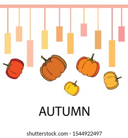 Autumn card, orange pumpkins, vector background. Halloween illustration. October harvest. Nature design.