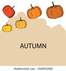 Autumn card, orange pumpkins, vector background. Halloween illustration. October harvest. Nature design.