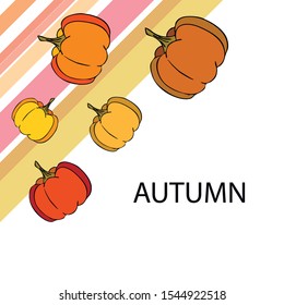 Autumn card, orange pumpkins, vector background. Halloween illustration. October harvest. Nature design.