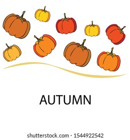 Autumn card, orange pumpkins, vector background. Halloween illustration. October harvest. Nature design.