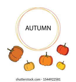 Autumn card, orange pumpkins, vector background. Halloween illustration. October harvest. Nature design.