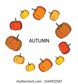 Autumn card, orange pumpkins, vector background. Halloween illustration. October harvest. Nature design.
