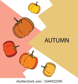 Autumn card, orange pumpkins, vector background. Halloween illustration. October harvest. Nature design.