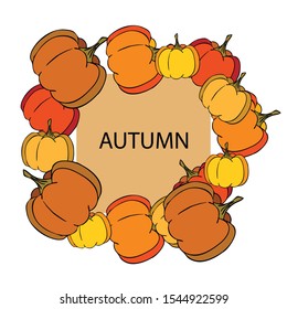 Autumn card, orange pumpkins, vector background. Halloween illustration. October harvest. Nature design.