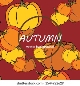 Autumn card, orange pumpkins, vector background. Halloween illustration. October harvest. Nature design.