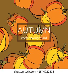 Autumn card, orange pumpkins, vector background. Halloween illustration. October harvest. Nature design.