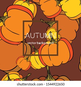 Autumn card, orange pumpkins, vector background. Halloween illustration. October harvest. Nature design.