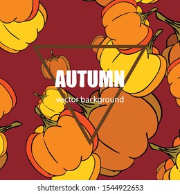 Autumn card, orange pumpkins, vector background. Halloween illustration. October harvest. Nature design.