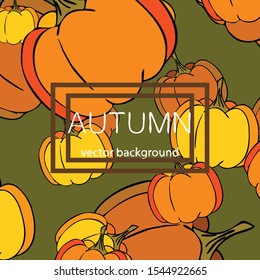 Autumn card, orange pumpkins, vector background. Halloween illustration. October harvest. Nature design.