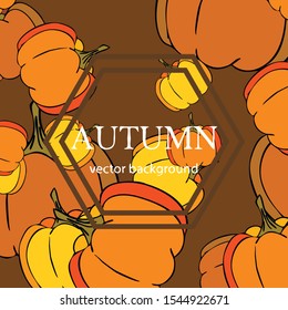 Autumn card, orange pumpkins, vector background. Halloween illustration. October harvest. Nature design.