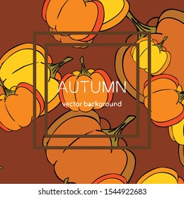 Autumn card, orange pumpkins, vector background. Halloween illustration. October harvest. Nature design.