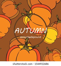 Autumn card, orange pumpkins, vector background. Halloween illustration. October harvest. Nature design.