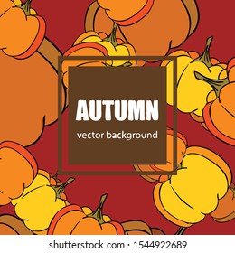 Autumn card, orange pumpkins, vector background. Halloween illustration. October harvest. Nature design.