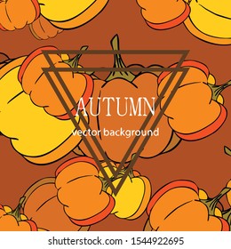 Autumn card, orange pumpkins, vector background. Halloween illustration. October harvest. Nature design.