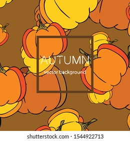 Autumn card, orange pumpkins, vector background. Halloween illustration. October harvest. Nature design.