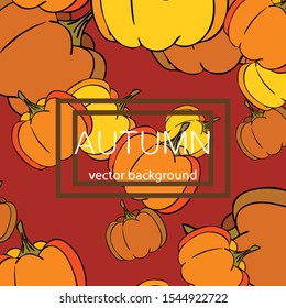 Autumn card, orange pumpkins, vector background. Halloween illustration. October harvest. Nature design.