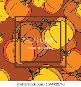 Autumn card, orange pumpkins, vector background. Halloween illustration. October harvest. Nature design.