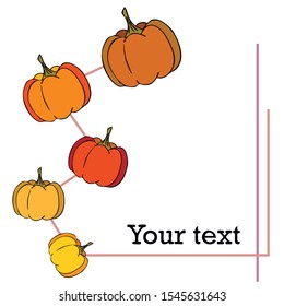 Autumn card, orange pumpkins, vector background. Halloween illustration. October harvest. Nature design.