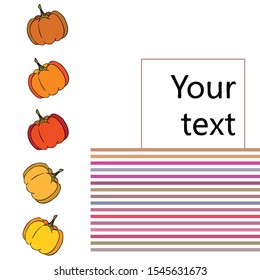 Autumn card, orange pumpkins, vector background. Halloween illustration. October harvest. Nature design.