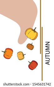 Autumn card, orange pumpkins, vector background. Halloween illustration. October harvest. Nature design.