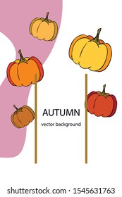 Autumn card, orange pumpkins, vector background. Halloween illustration. October harvest. Nature design.