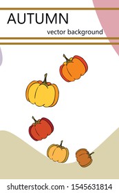 Autumn card, orange pumpkins, vector background. Halloween illustration. October harvest. Nature design.