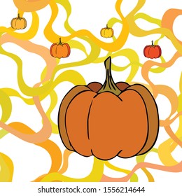 Autumn card, orange pumpkins, vector background. Halloween illustration. October harvest. Nature design.