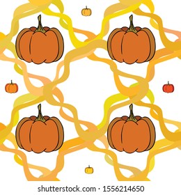 Autumn card, orange pumpkins, vector background. Halloween illustration. October harvest. Nature design.