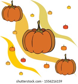 Autumn card, orange pumpkins, vector background. Halloween illustration. October harvest. Nature design.