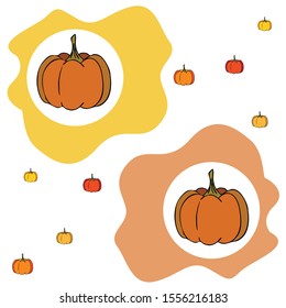 Autumn card, orange pumpkins, vector background. Halloween illustration. October harvest. Nature design.