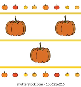Autumn card, orange pumpkins, vector background. Halloween illustration. October harvest. Nature design.