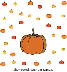 Autumn card, orange pumpkins, vector background. Halloween illustration. October harvest. Nature design.