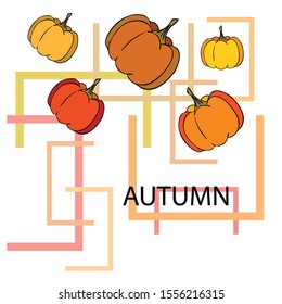 Autumn card, orange pumpkins, vector background. Halloween illustration. October harvest. Nature design.