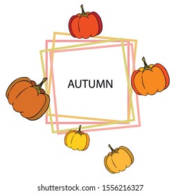 Autumn card, orange pumpkins, vector background. Halloween illustration. October harvest. Nature design.