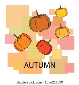 Autumn card, orange pumpkins, vector background. Halloween illustration. October harvest. Nature design.