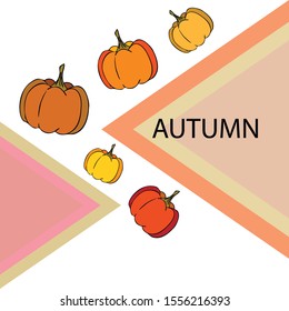 Autumn card, orange pumpkins, vector background. Halloween illustration. October harvest. Nature design.