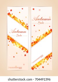 Autumn card and other typography flyer template with lettering. Bright fall leaves. Poster, label, banner. Vector