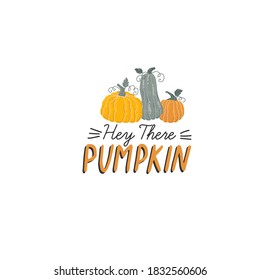Autumn card with pumpkins, autumn leaves, branches and berries