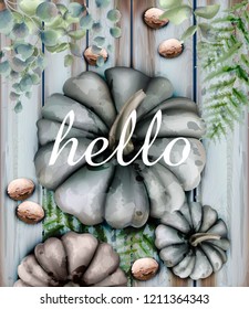 Autumn card with pumpkins Vector watercolor style decor soft colors