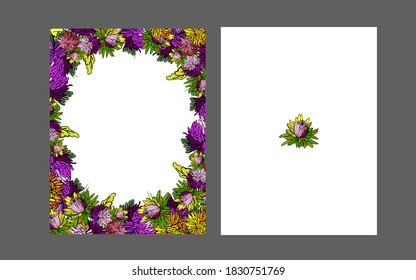The autumn card with purple flowers