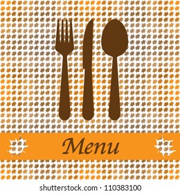 Autumn card for restaurant menu, with spoon, knife and fork vector illustration