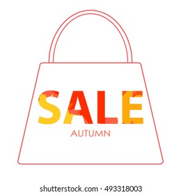 Autumn card sale. Vector background with silhouette bag and inscription autumn SALE. 