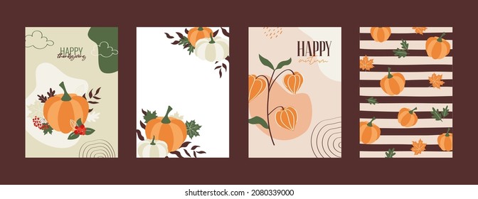 Autumn card. Thanksgiving. Trendy abstract templates. Colorful autumn backgrounds. Use for poster, card, invitation, flyer, cover, banner, brochure and other graphic design. Vector illustration.