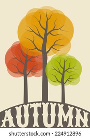 Autumn card with three colorful trees - vintage look