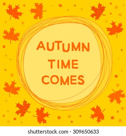 autumn card time theme kid childish doodle letters bright funny hand made kids drawn