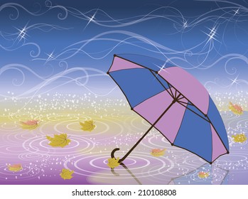 Autumn card with umbrella, vector illustration 