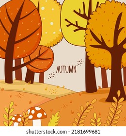 Autumn card with yellow and orange trees
