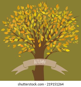 autumn card with yellow tree