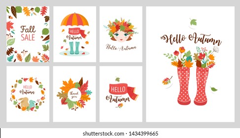 Autumn cards, banners. Vector design set