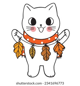 Autumn cartoon cute funny cat vector.